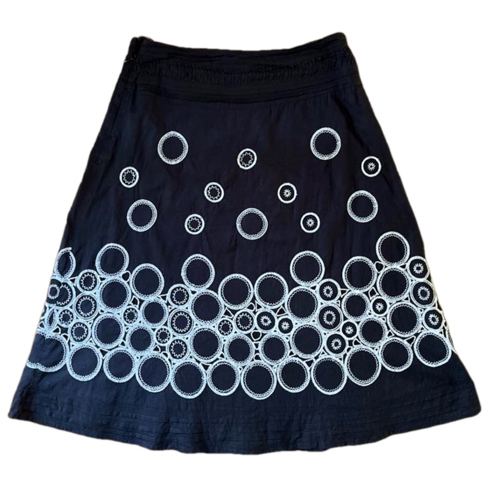 Monsoon  black cotton midi skirt embroidered in white UK size 10 EU 38